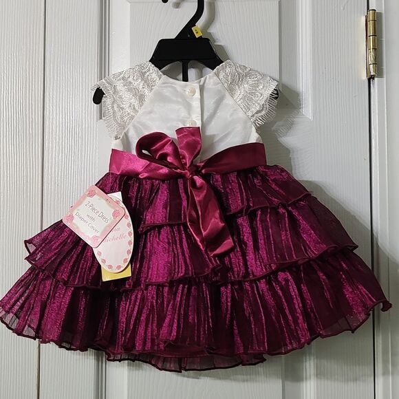Jona Michelle  Ivory Wine Dress with Diaper Cover  Sz 6m NWT - Picture 4 of 8